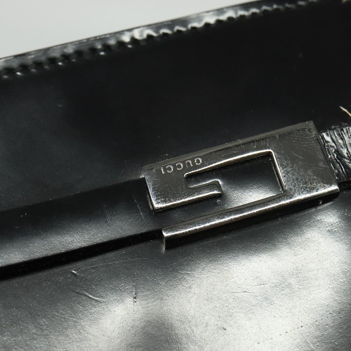 GUCCI Shoulder Bag Patent leather Black Silver Auth sw1231