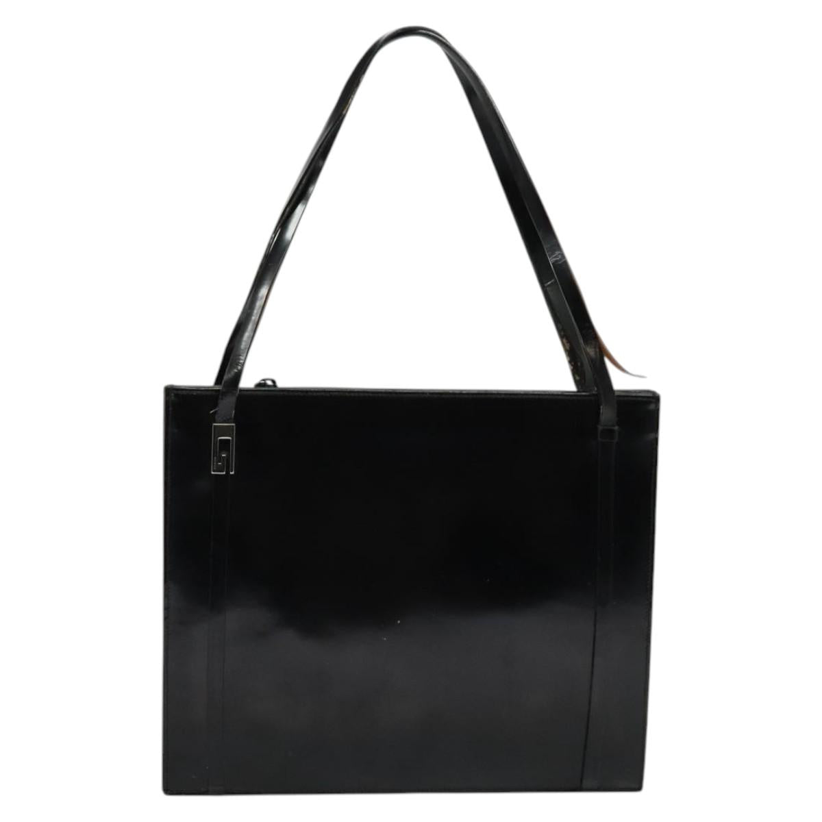 GUCCI Shoulder Bag Patent leather Black Silver Auth sw1231