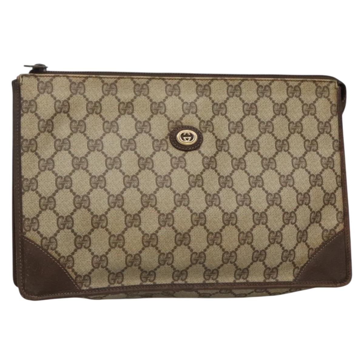 GUCCI GG Supreme Clutch Bag PVC Beige Gold 97 01 029 Auth sw1232