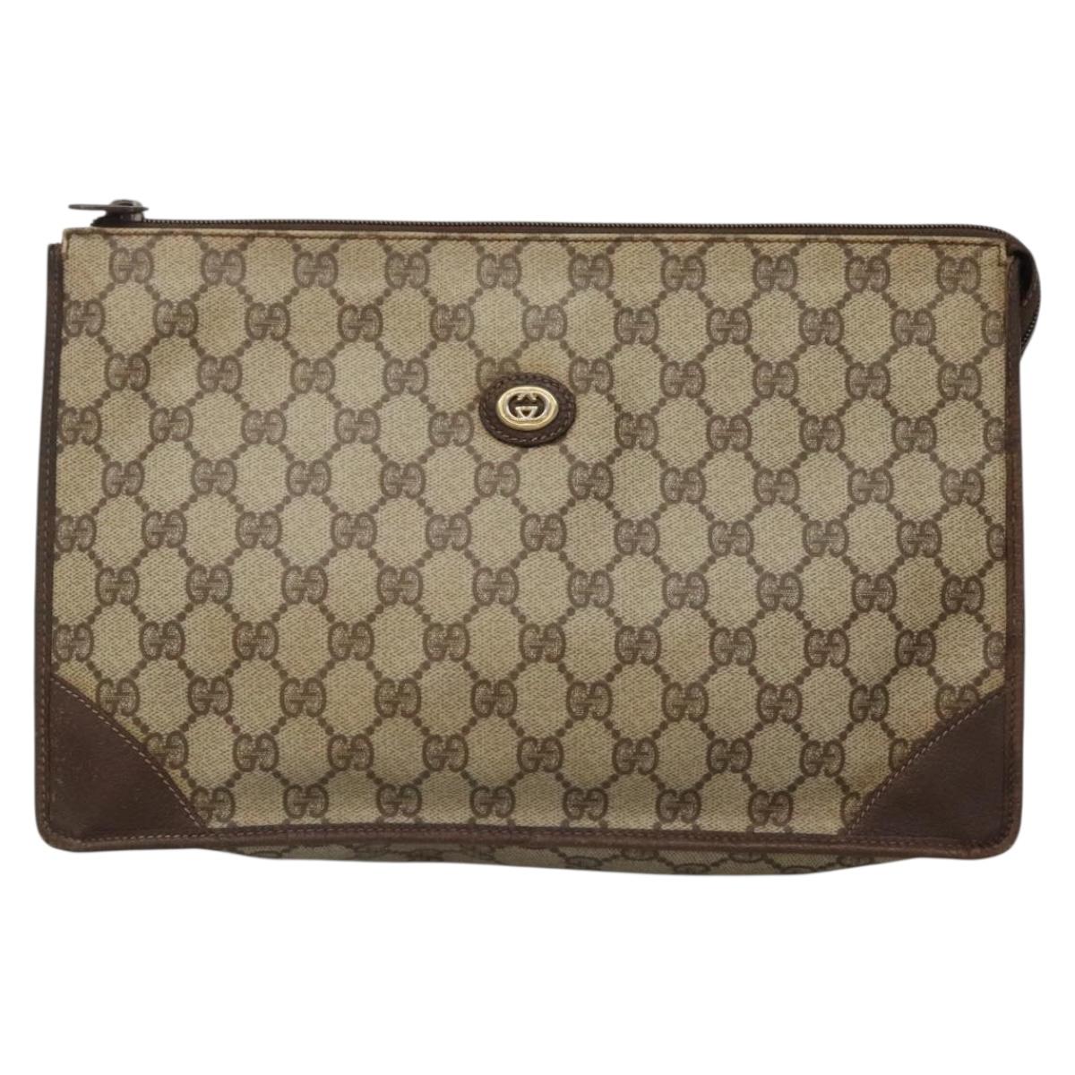 GUCCI GG Supreme Clutch Bag PVC Beige Gold 97 01 029 Auth sw1232