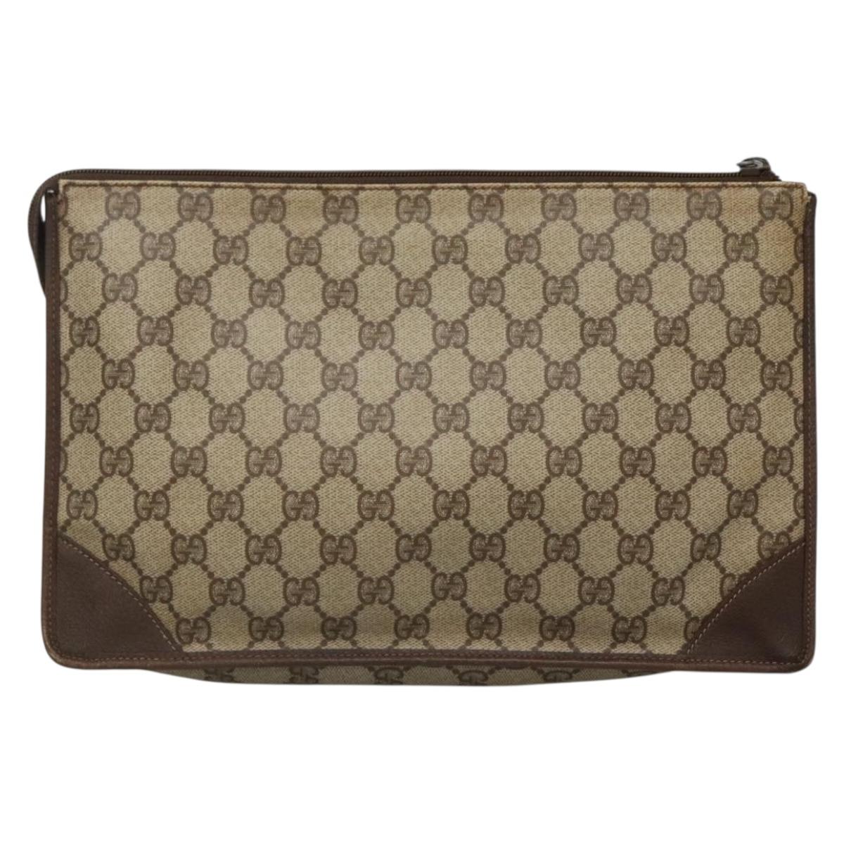GUCCI GG Supreme Clutch Bag PVC Beige Gold 97 01 029 Auth sw1232