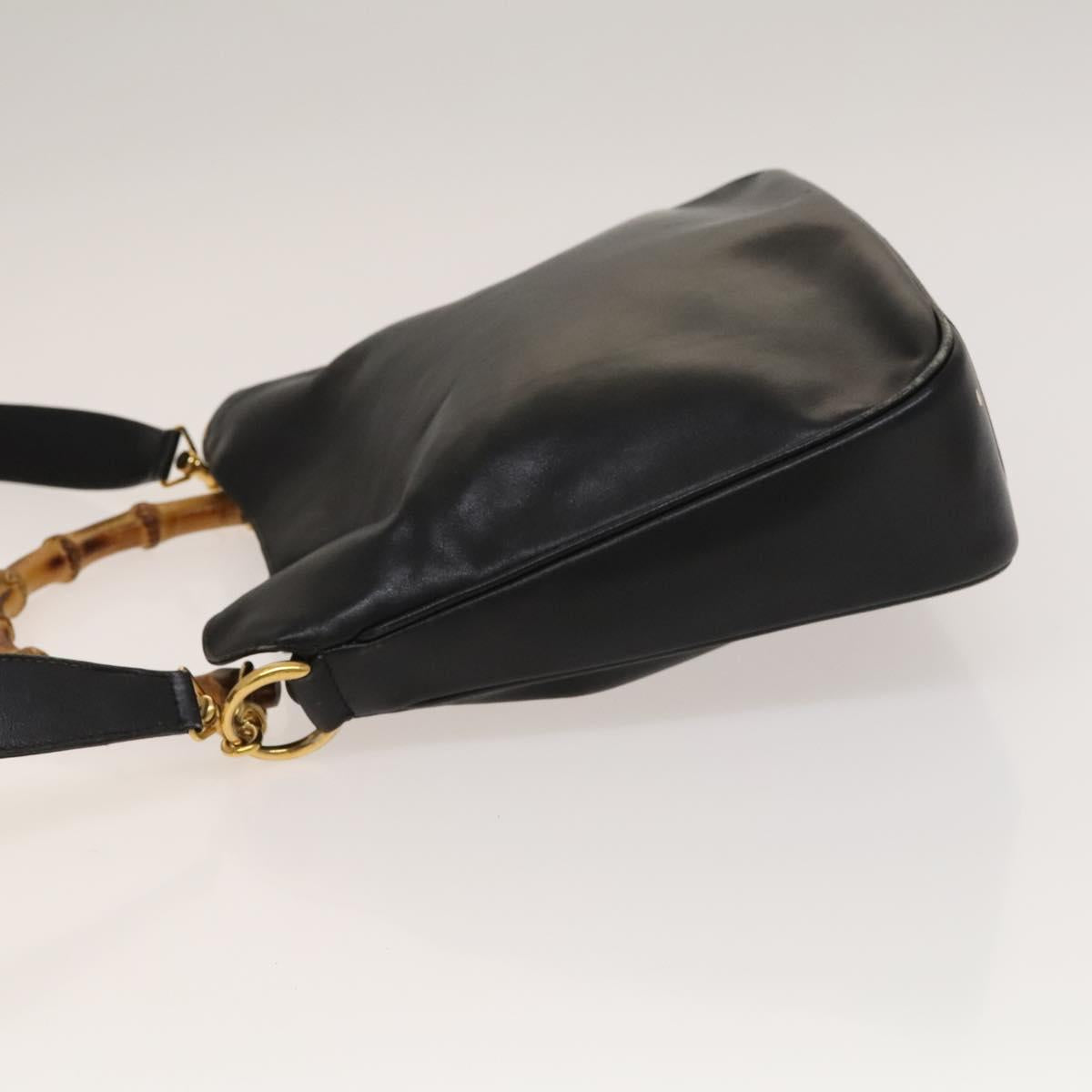 GUCCI Bamboo Hand Bag Leather 2way Black Gold 001 2113 1638 Auth sw1235
