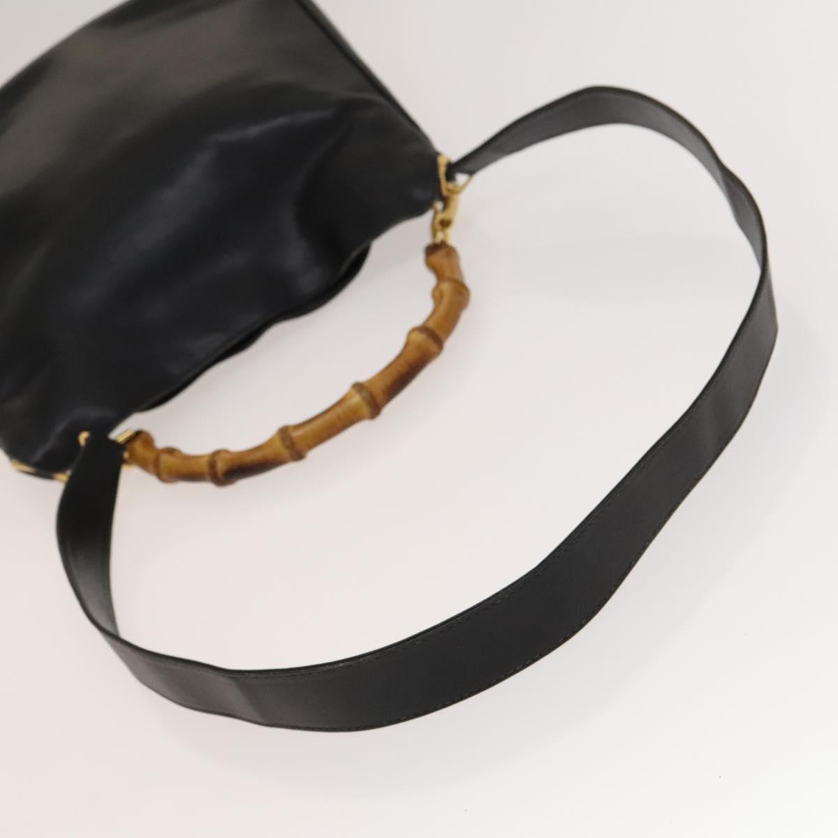 GUCCI Bamboo Hand Bag Leather 2way Black Gold 001 2113 1638 Auth sw1235
