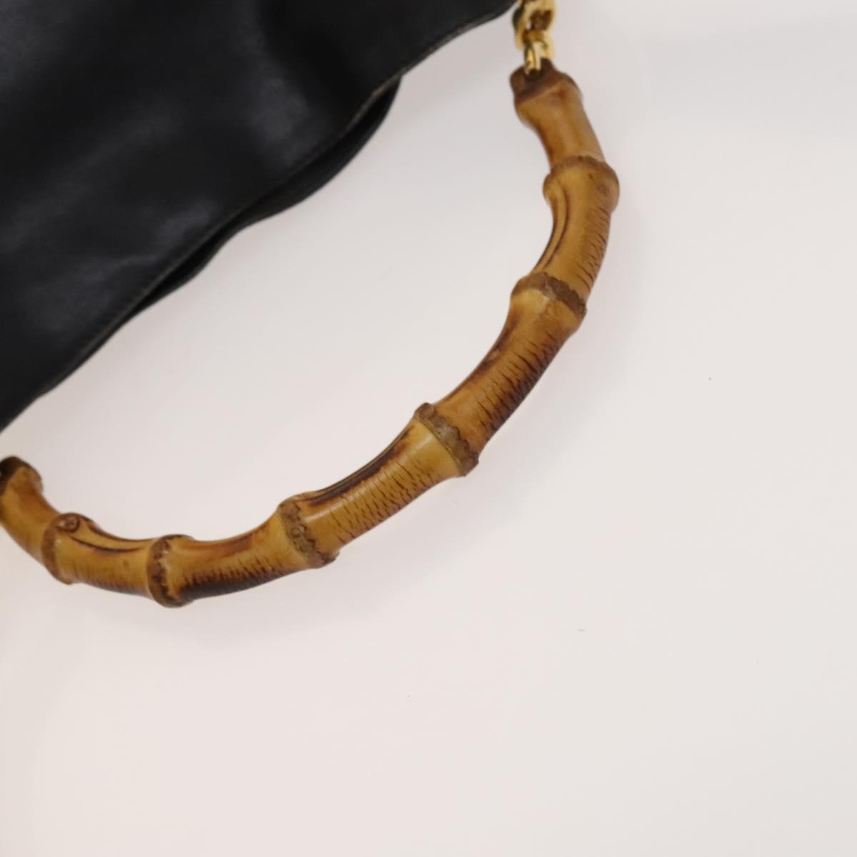 GUCCI Bamboo Hand Bag Leather 2way Black Gold 001 2113 1638 Auth sw1235