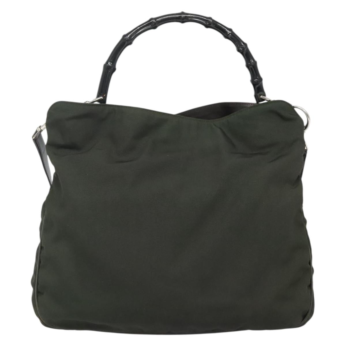 GUCCI Bamboo Hand Bag Nylon 2way Khaki Silver 001 1577 2123 Auth sw1236