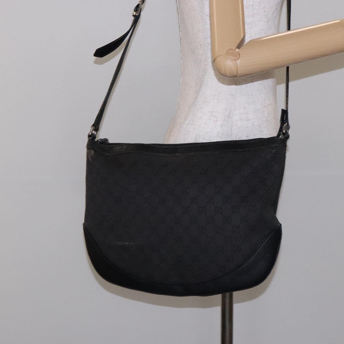 GUCCI GG Canvas Shoulder Bag Black Silver 272380 Auth sw1237