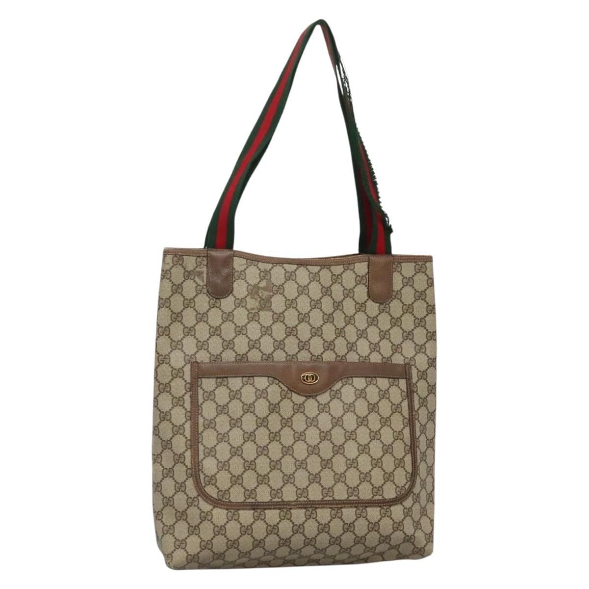 GUCCI GG Supreme Web Sherry Line Tote Bag PVC Beige Gold 39 02 003 Auth sw1238
