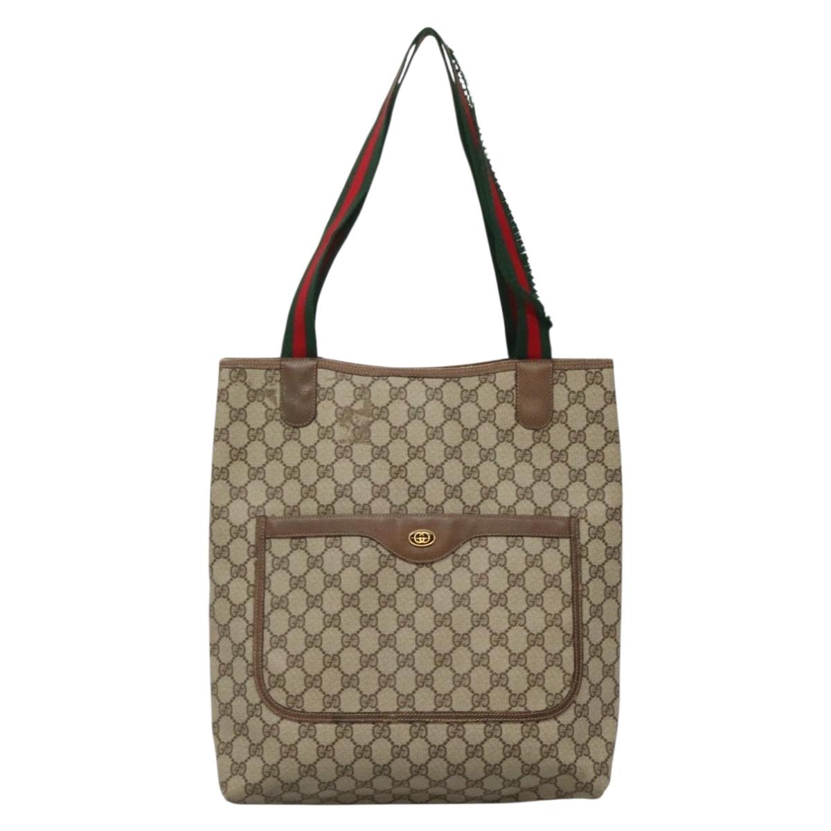 GUCCI GG Supreme Web Sherry Line Tote Bag PVC Beige Gold 39 02 003 Auth sw1238