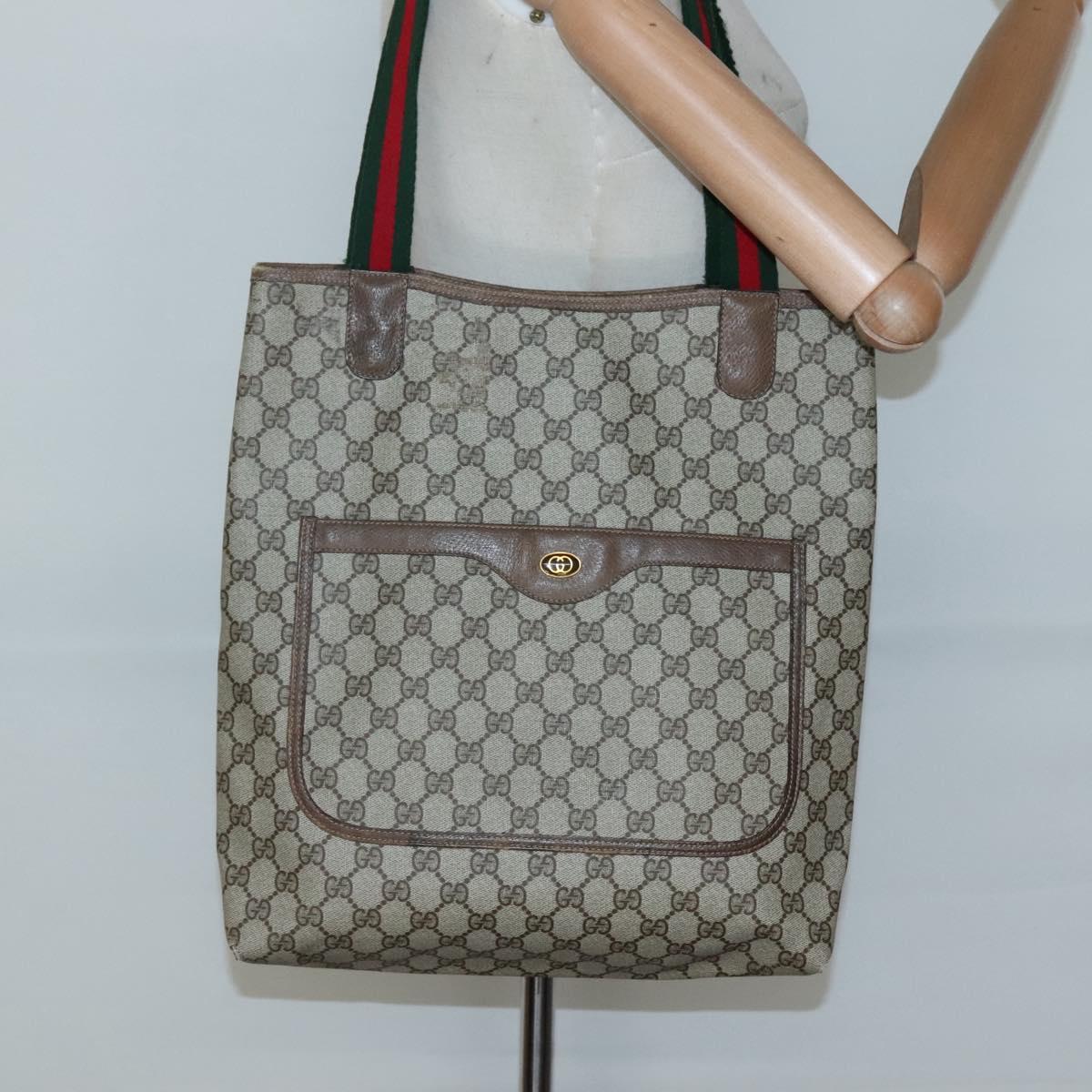GUCCI GG Supreme Web Sherry Line Tote Bag PVC Beige Gold 39 02 003 Auth sw1238
