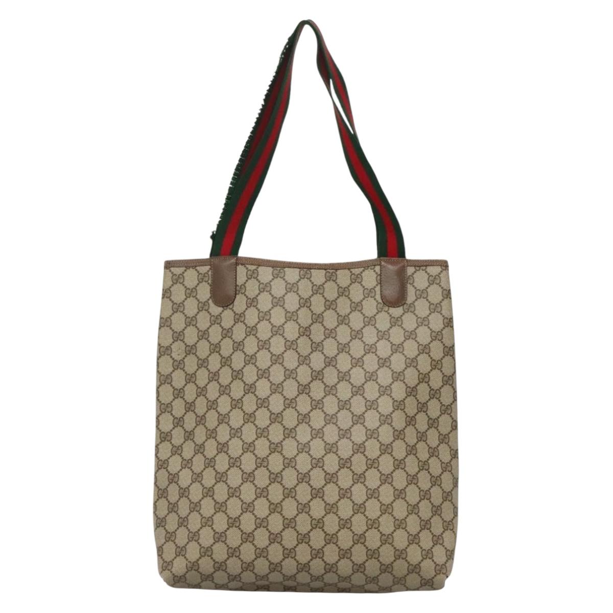 GUCCI GG Supreme Web Sherry Line Tote Bag PVC Beige Gold 39 02 003 Auth sw1238