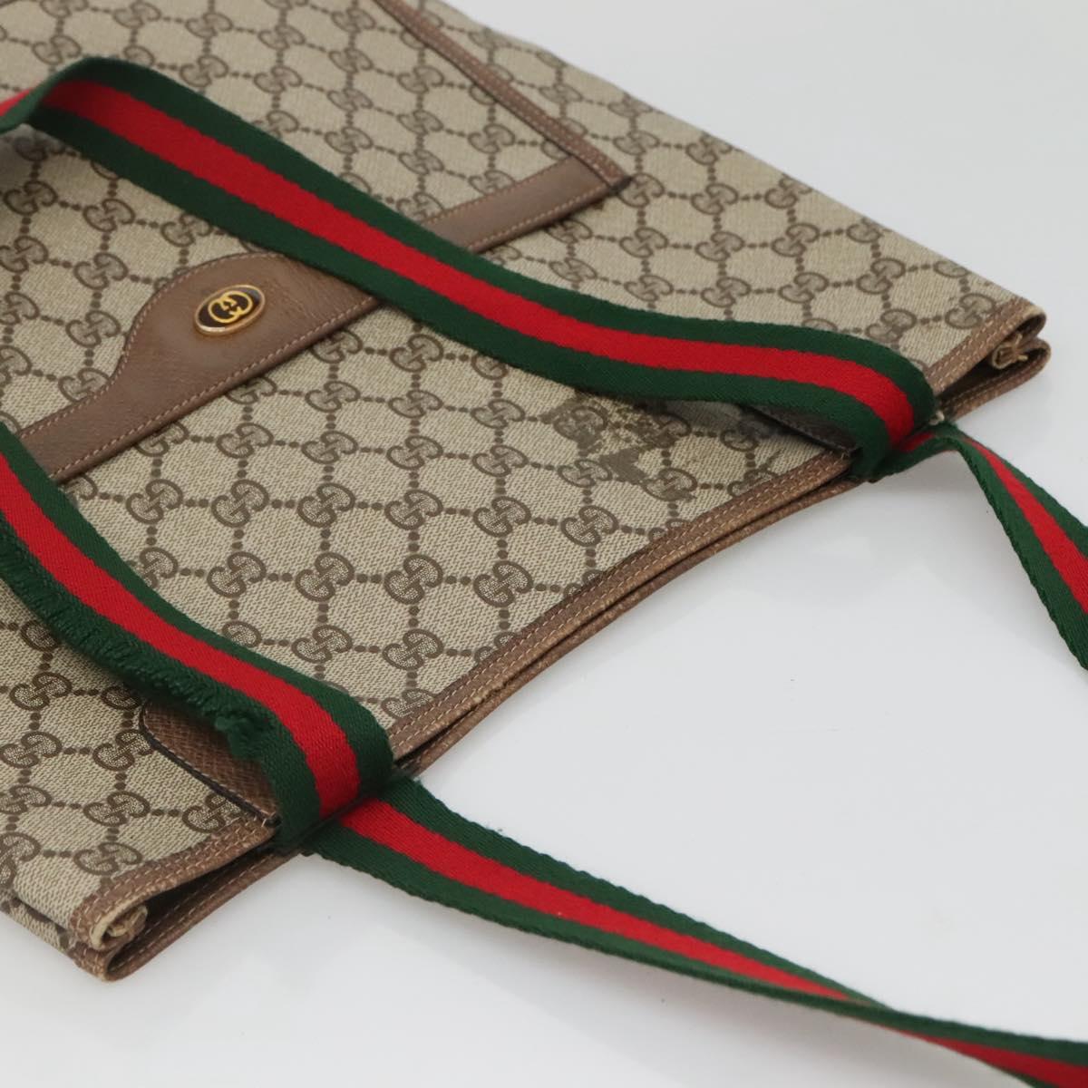 GUCCI GG Supreme Web Sherry Line Tote Bag PVC Beige Gold 39 02 003 Auth sw1238