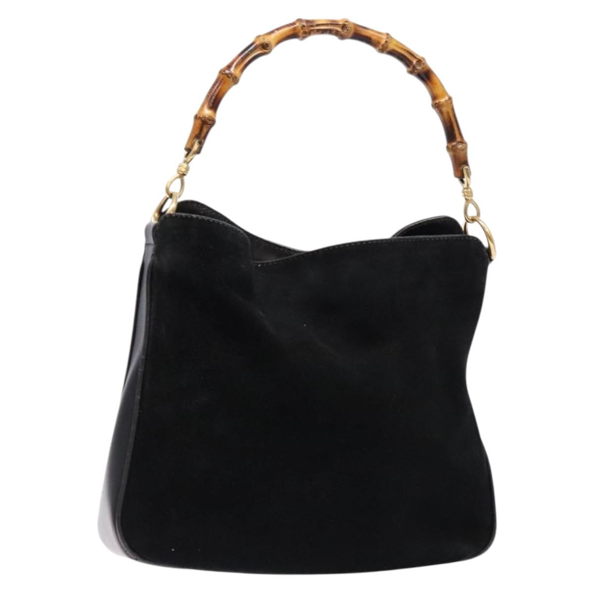 GUCCI Bamboo Hand Bag Suede Black Gold 001 1638 2615 Auth sw1241