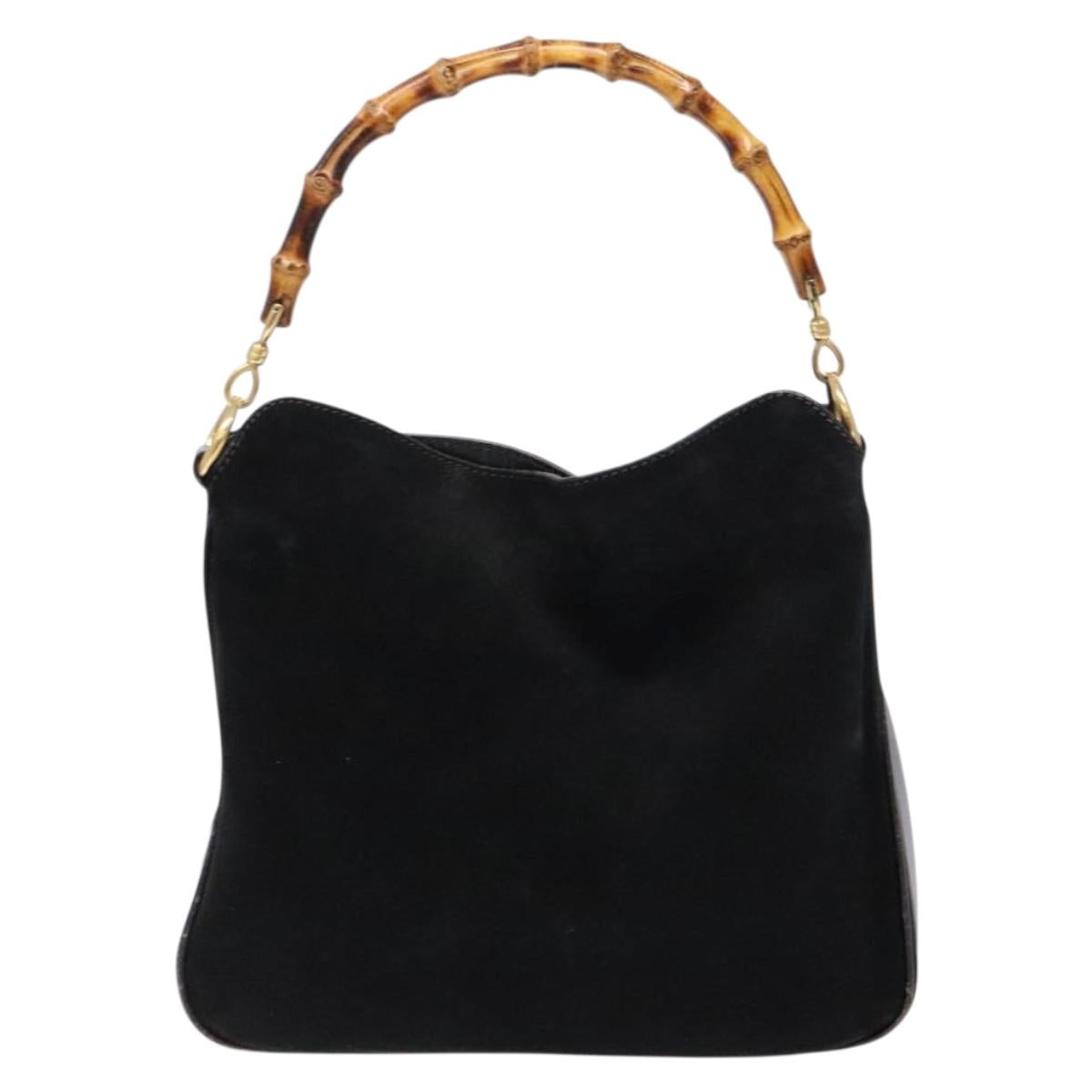 GUCCI Bamboo Hand Bag Suede Black Gold 001 1638 2615 Auth sw1241