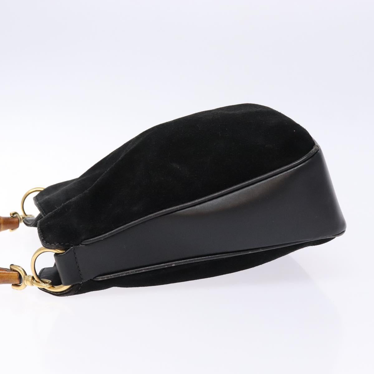 GUCCI Bamboo Hand Bag Suede Black Gold 001 1638 2615 Auth sw1241