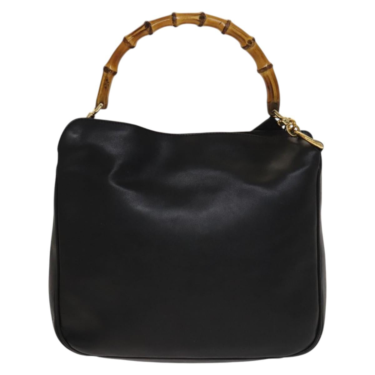 GUCCI Bamboo Hand Bag Leather 2way Black Gold 001 1638 Auth sw1242