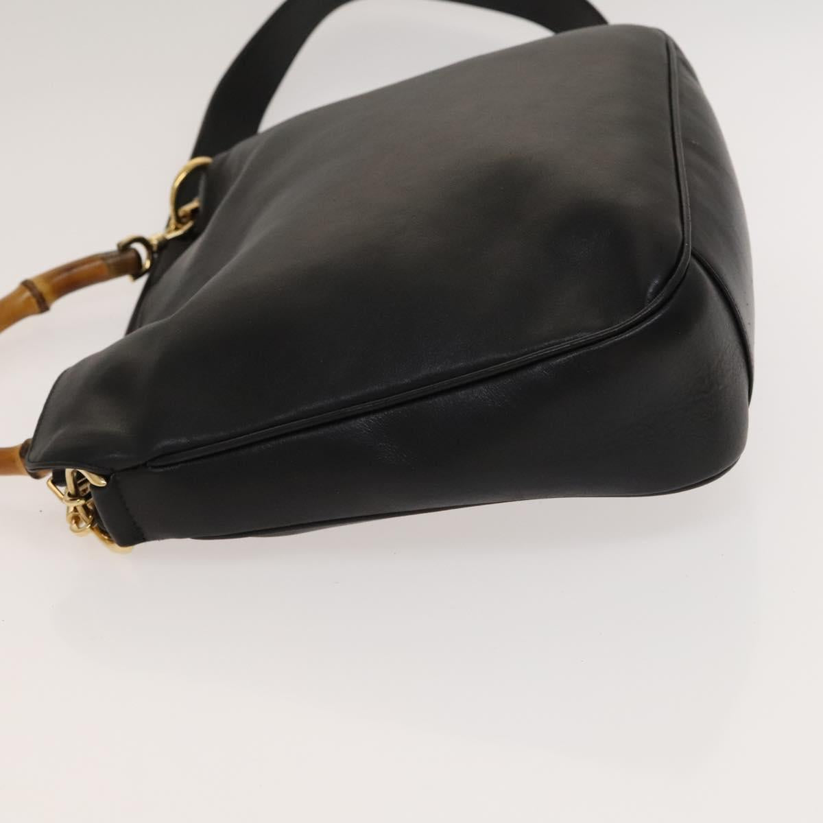 GUCCI Bamboo Hand Bag Leather 2way Black Gold 001 1638 Auth sw1242