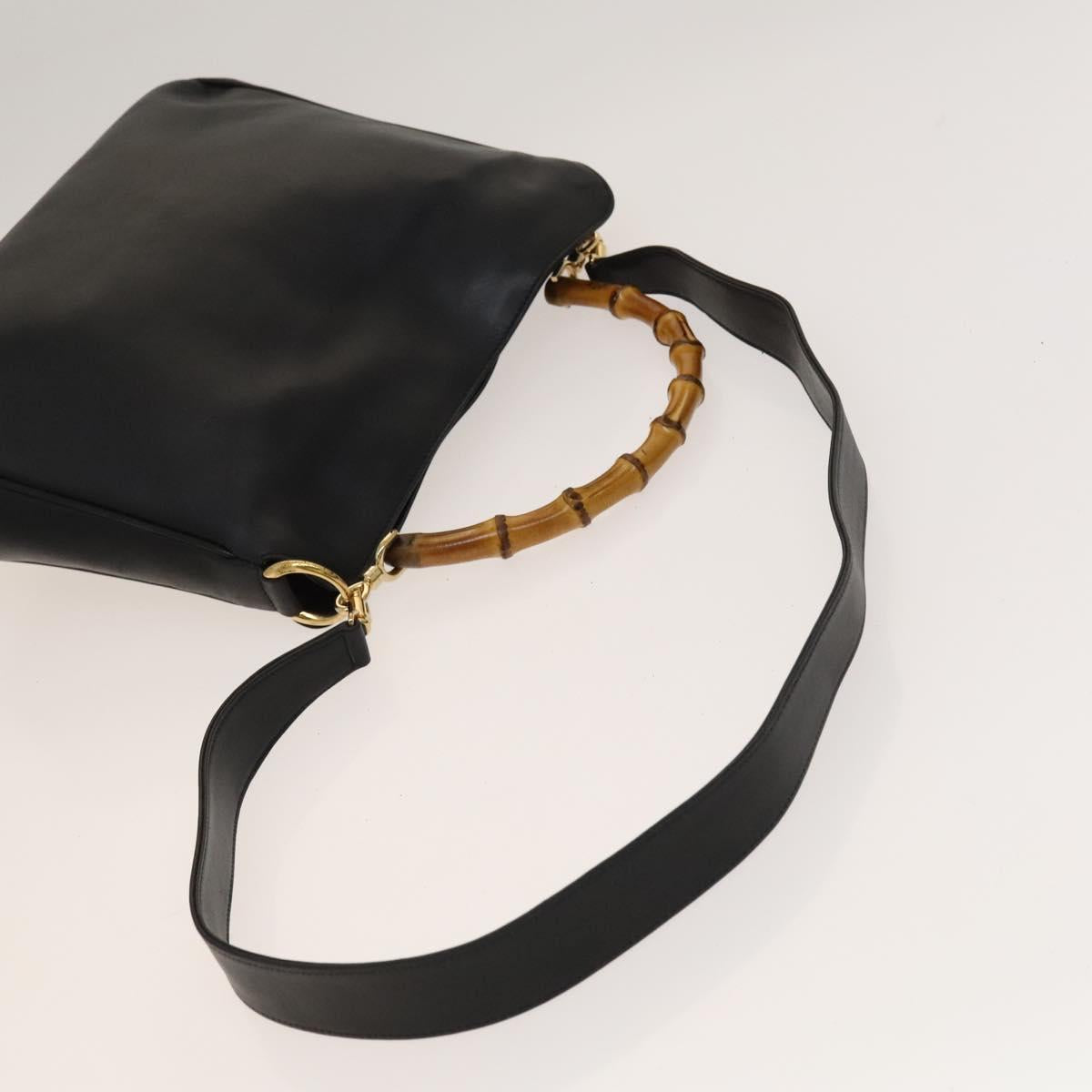 GUCCI Bamboo Hand Bag Leather 2way Black Gold 001 1638 Auth sw1242