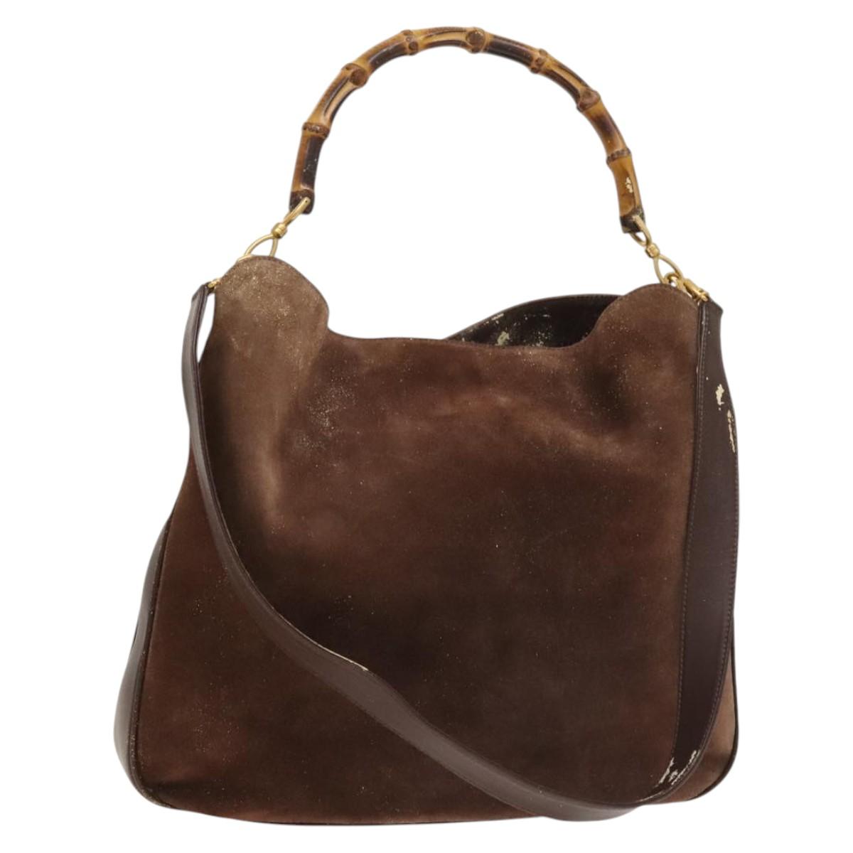 GUCCI Hand Bag Suede 2way Brown Gold 001 1014 1577 Auth sw1243