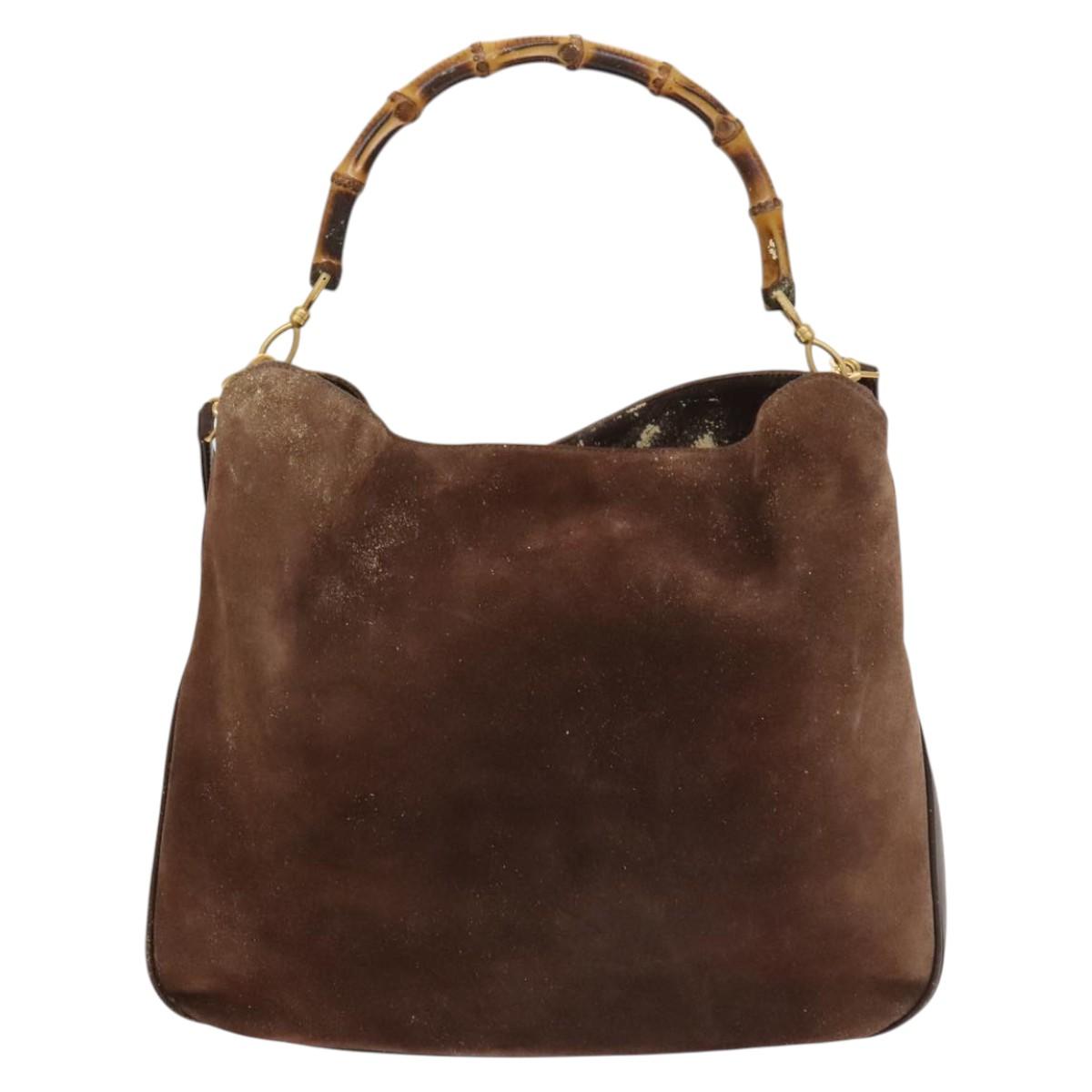 GUCCI Hand Bag Suede 2way Brown Gold 001 1014 1577 Auth sw1243