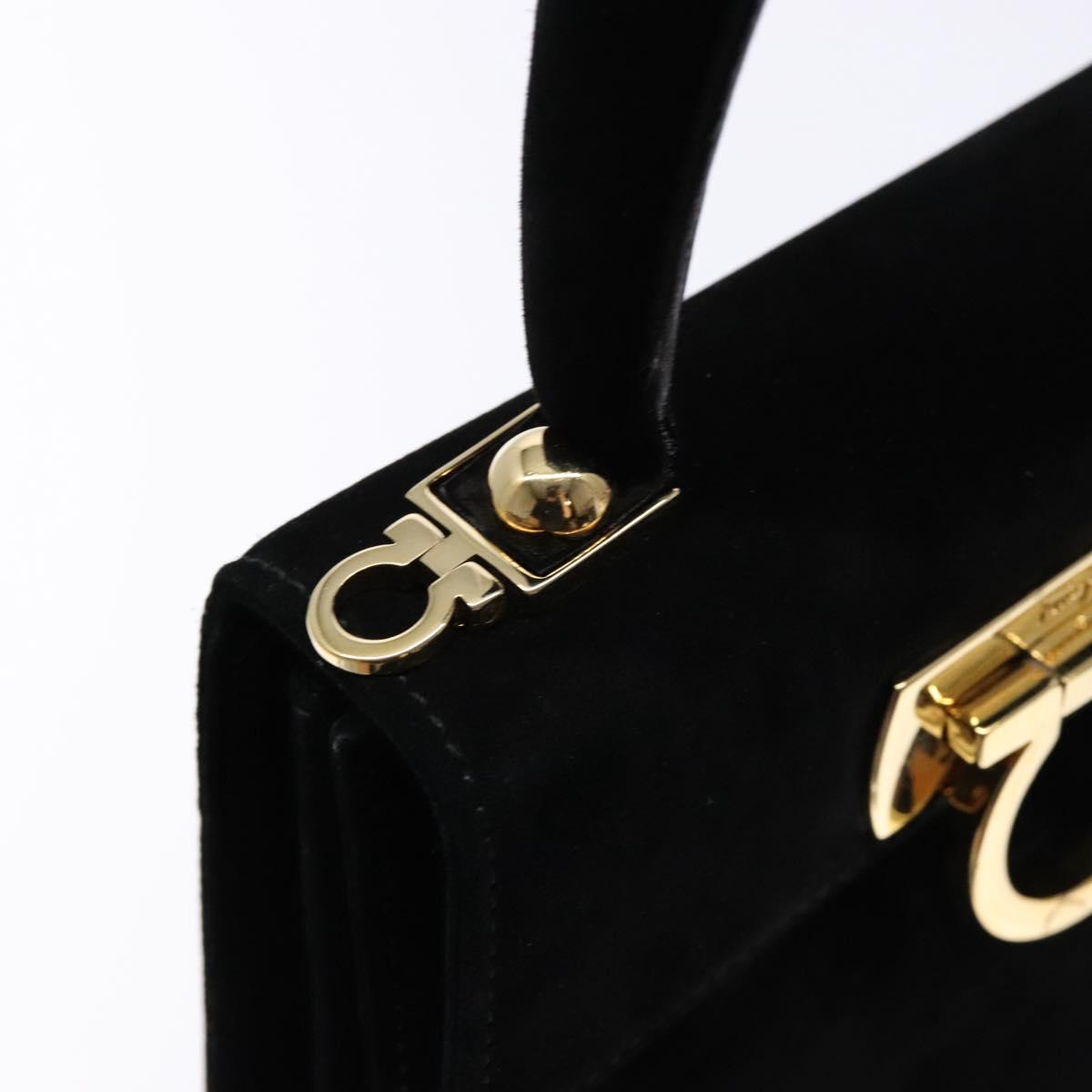 Salvatore Ferragamo Hand Bag Suede Black Gold Auth sw1248