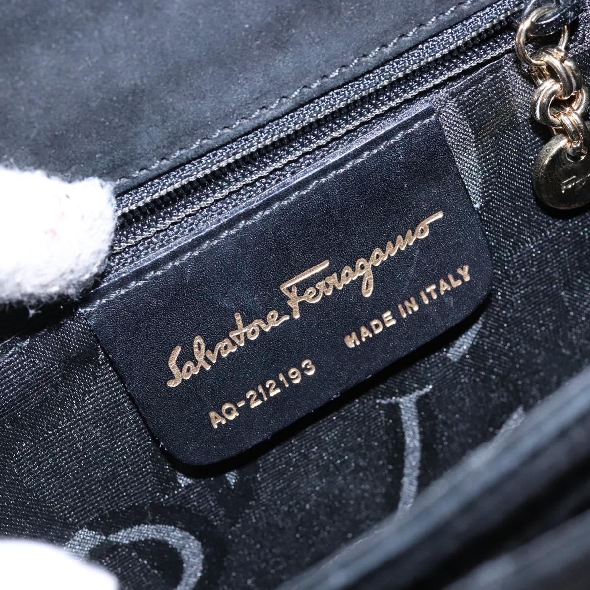Salvatore Ferragamo Hand Bag Suede Black Gold Auth sw1248