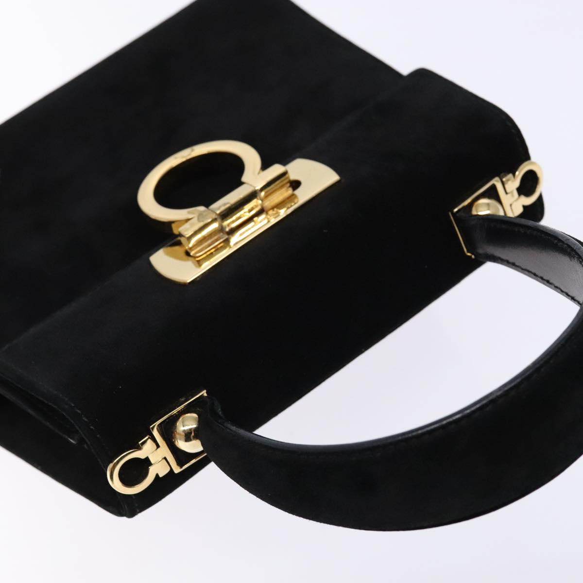 Salvatore Ferragamo Hand Bag Suede Black Gold Auth sw1248