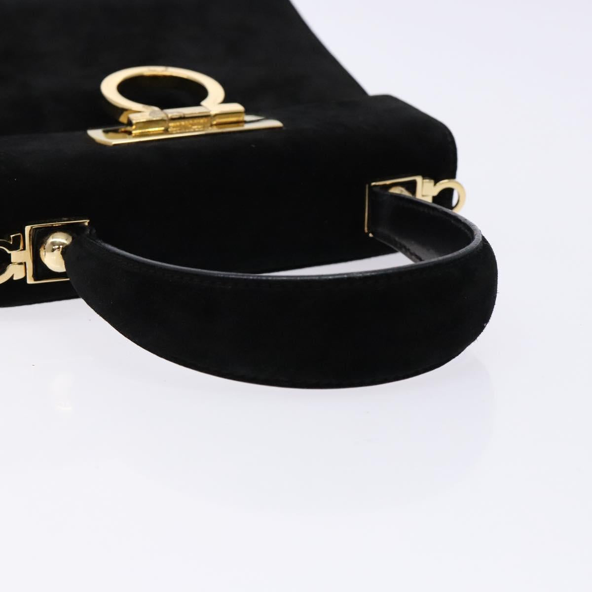 Salvatore Ferragamo Hand Bag Suede Black Gold Auth sw1248