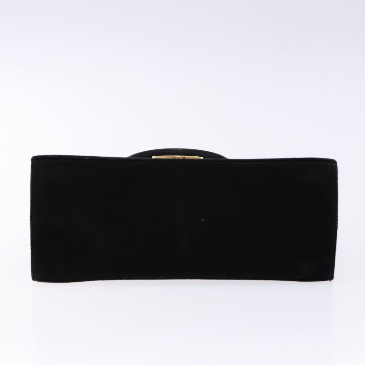 Salvatore Ferragamo Hand Bag Suede Black Gold Auth sw1248