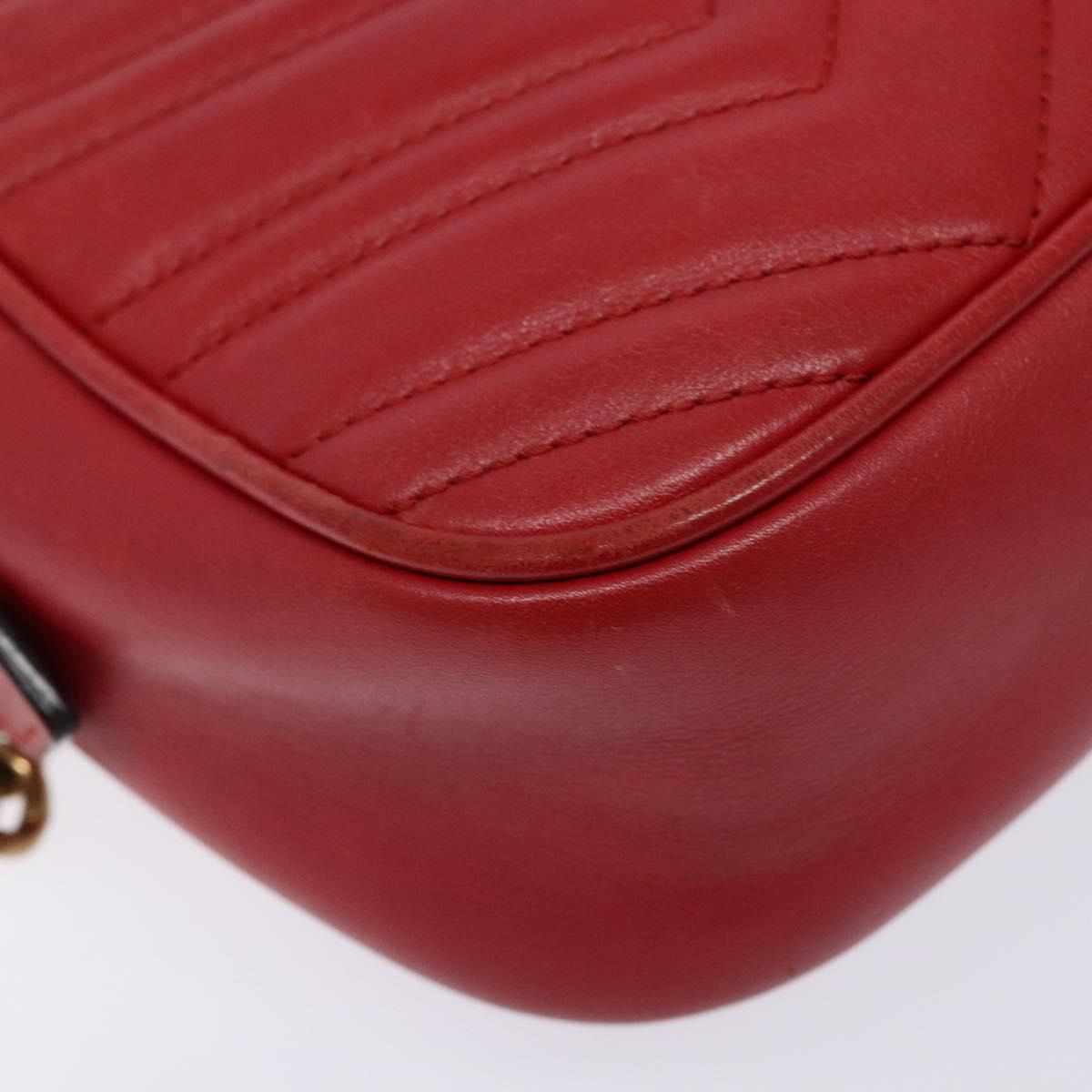 GUCCI GG Marmont Shoulder Bag Leather Red Gold 447632 Auth sw1251