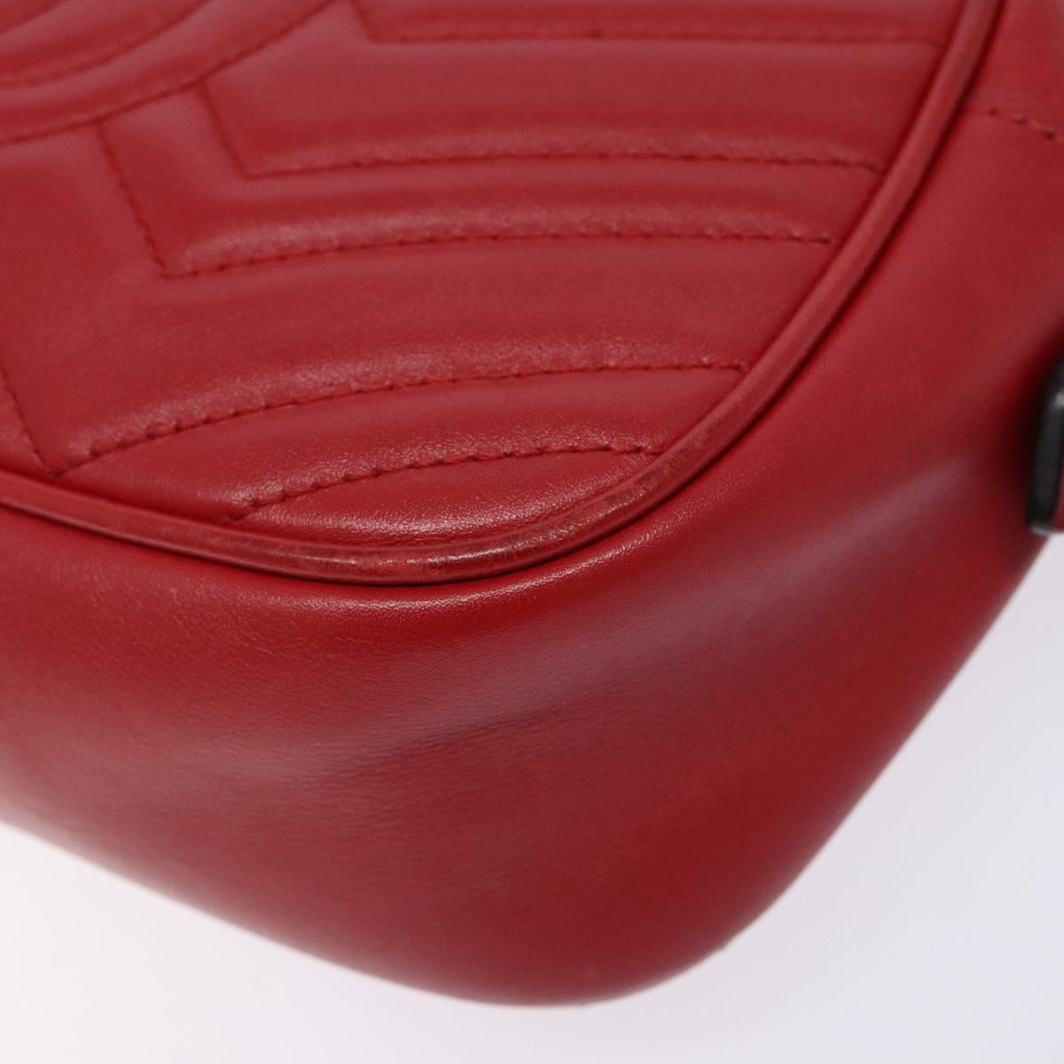 GUCCI GG Marmont Shoulder Bag Leather Red Gold 447632 Auth sw1251