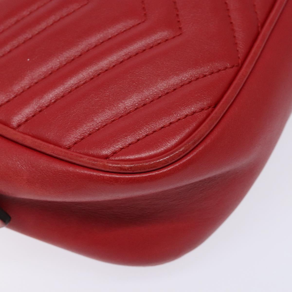 GUCCI GG Marmont Shoulder Bag Leather Red Gold 447632 Auth sw1251