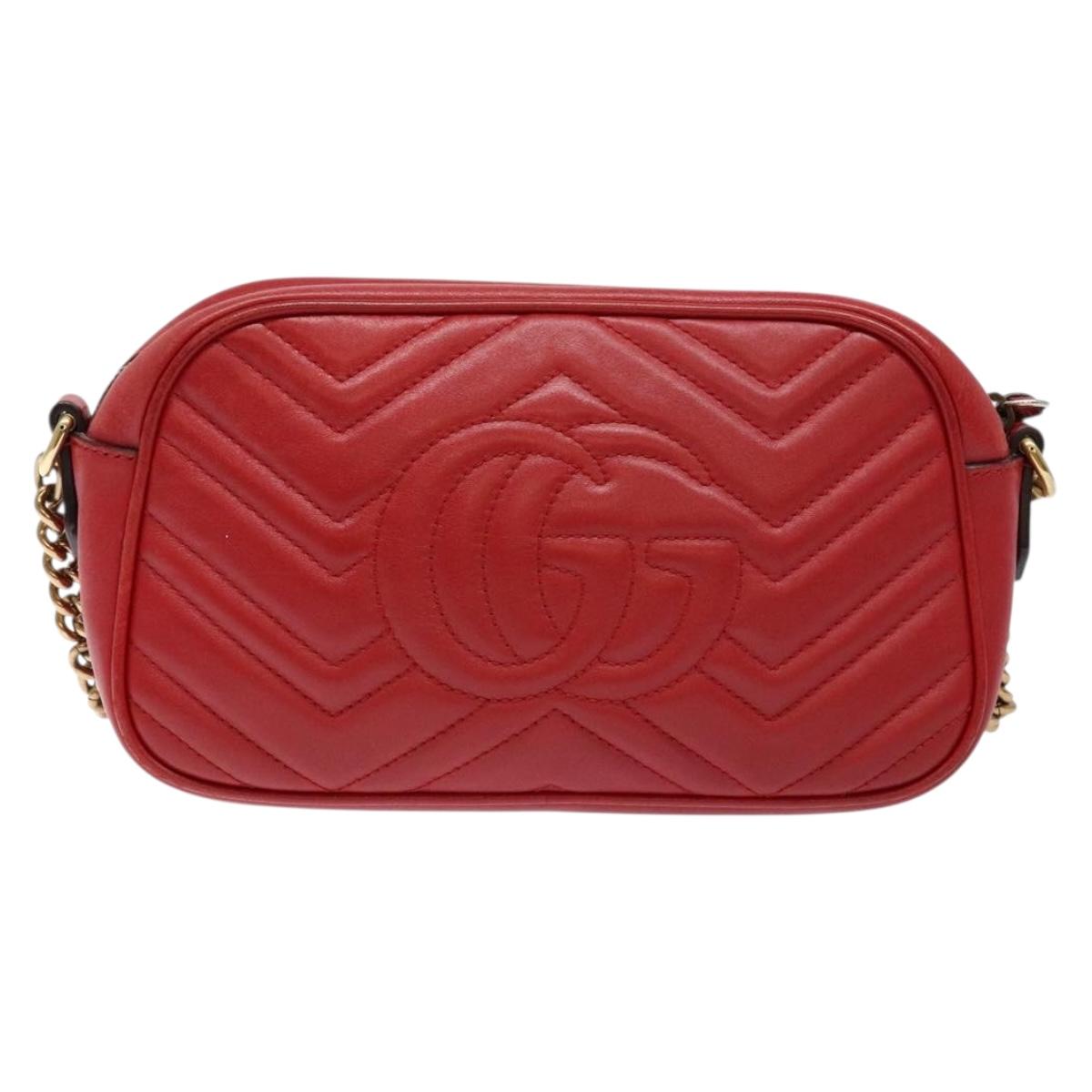 GUCCI GG Marmont Shoulder Bag Leather Red Gold 447632 Auth sw1251