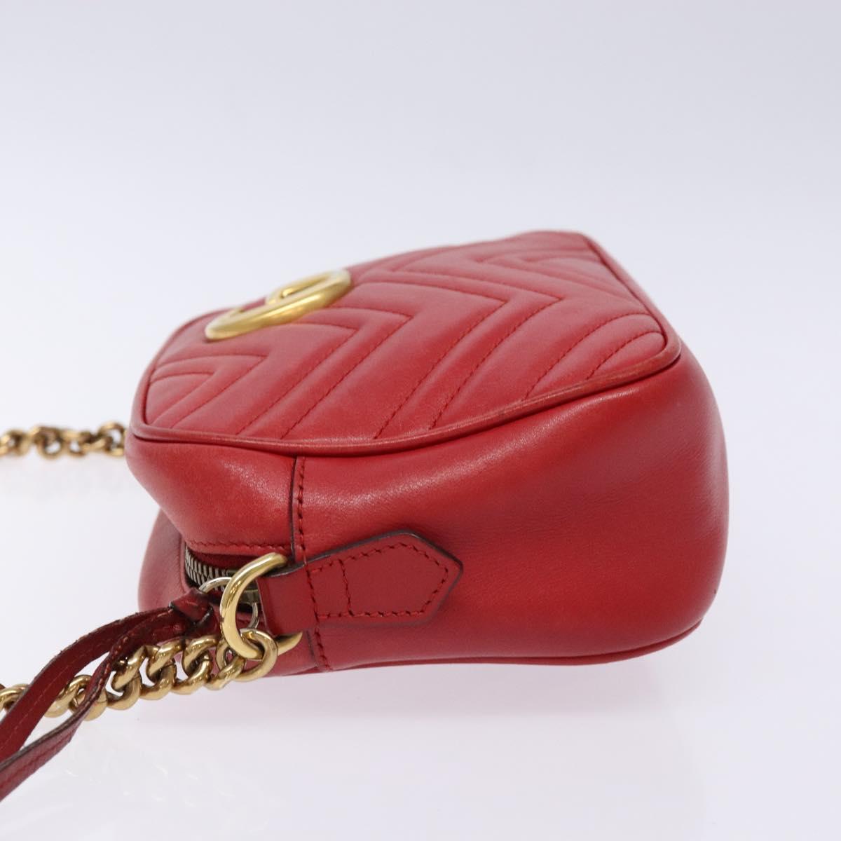 GUCCI GG Marmont Shoulder Bag Leather Red Gold 447632 Auth sw1251