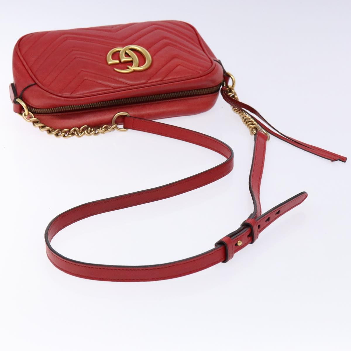GUCCI GG Marmont Shoulder Bag Leather Red Gold 447632 Auth sw1251
