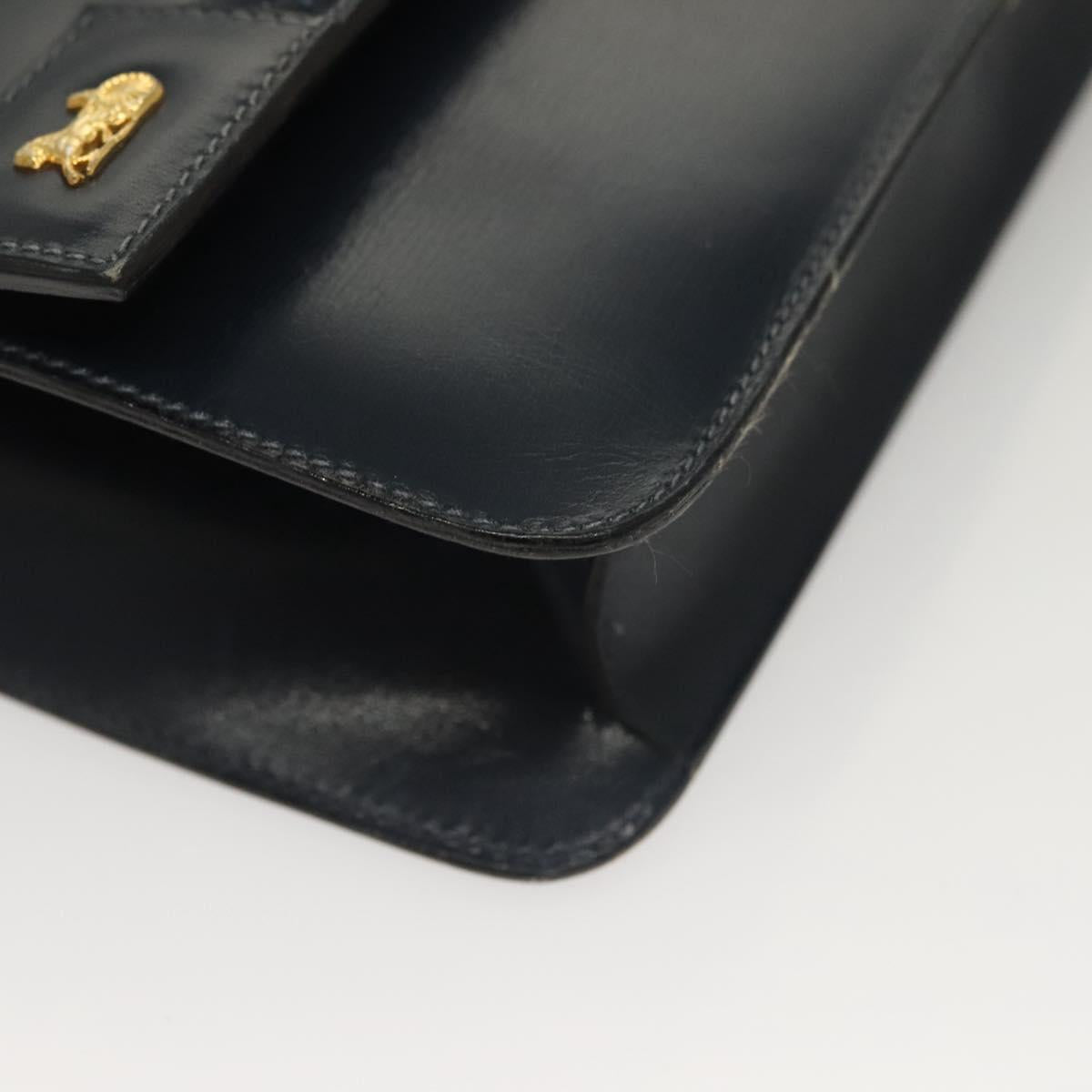 CELINE Chain Hand Bag Leather Navy Gold Auth sw1259