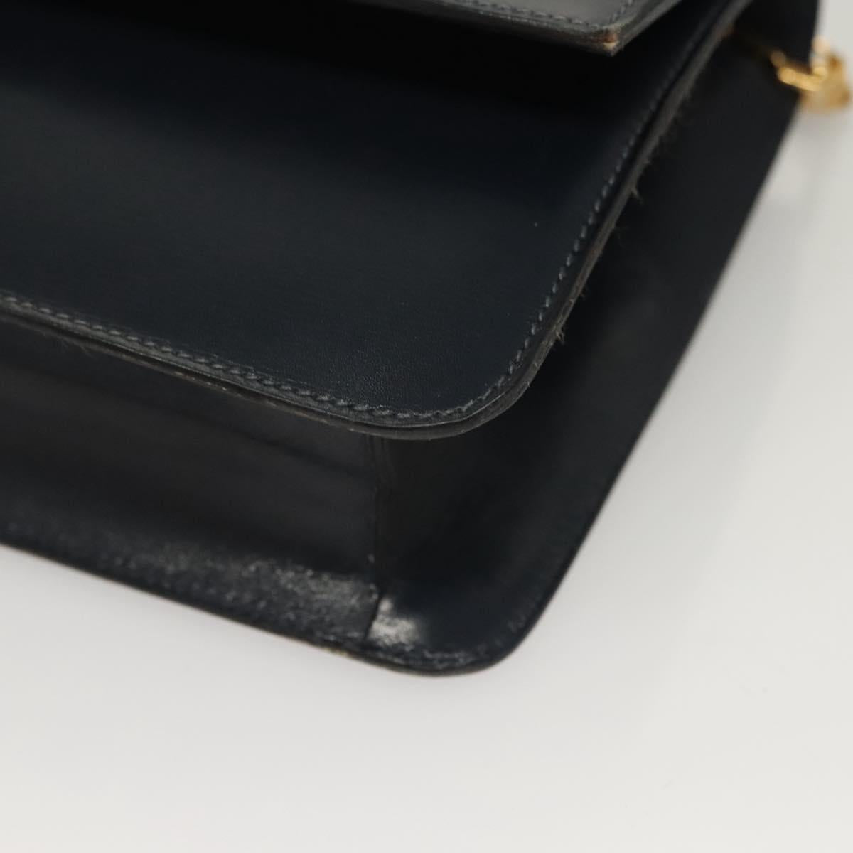 CELINE Chain Hand Bag Leather Navy Gold Auth sw1259