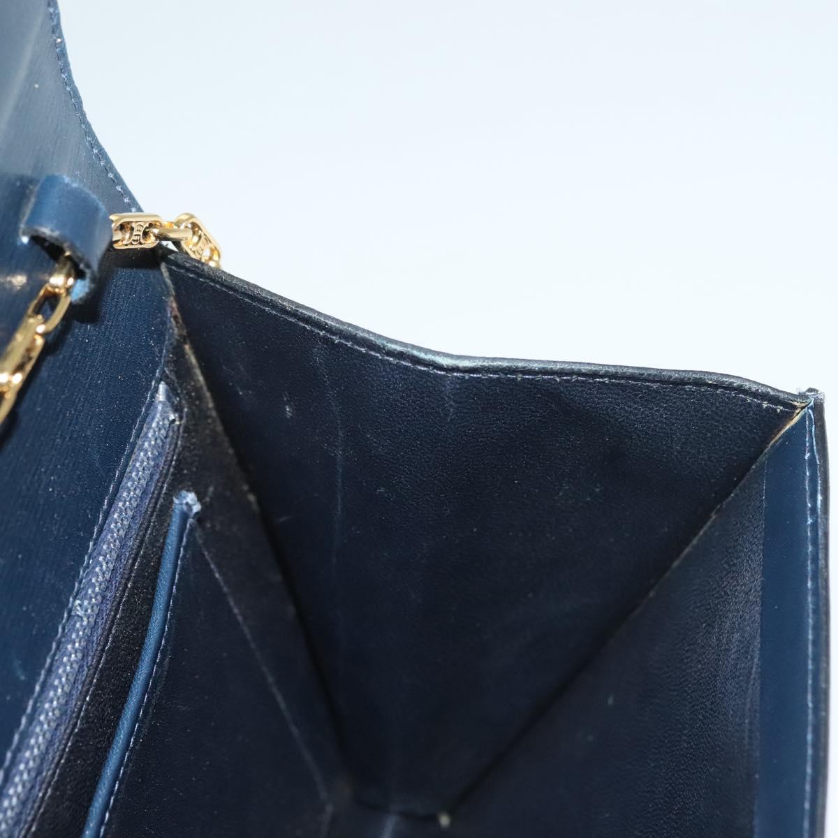 CELINE Chain Hand Bag Leather Navy Gold Auth sw1259