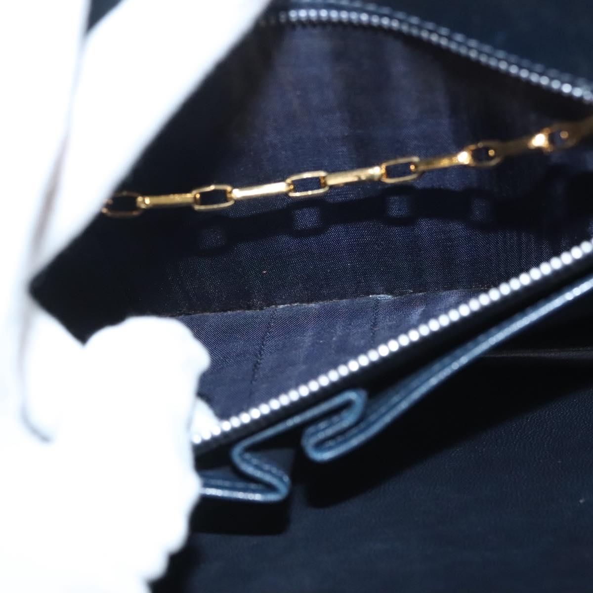 CELINE Chain Hand Bag Leather Navy Gold Auth sw1259