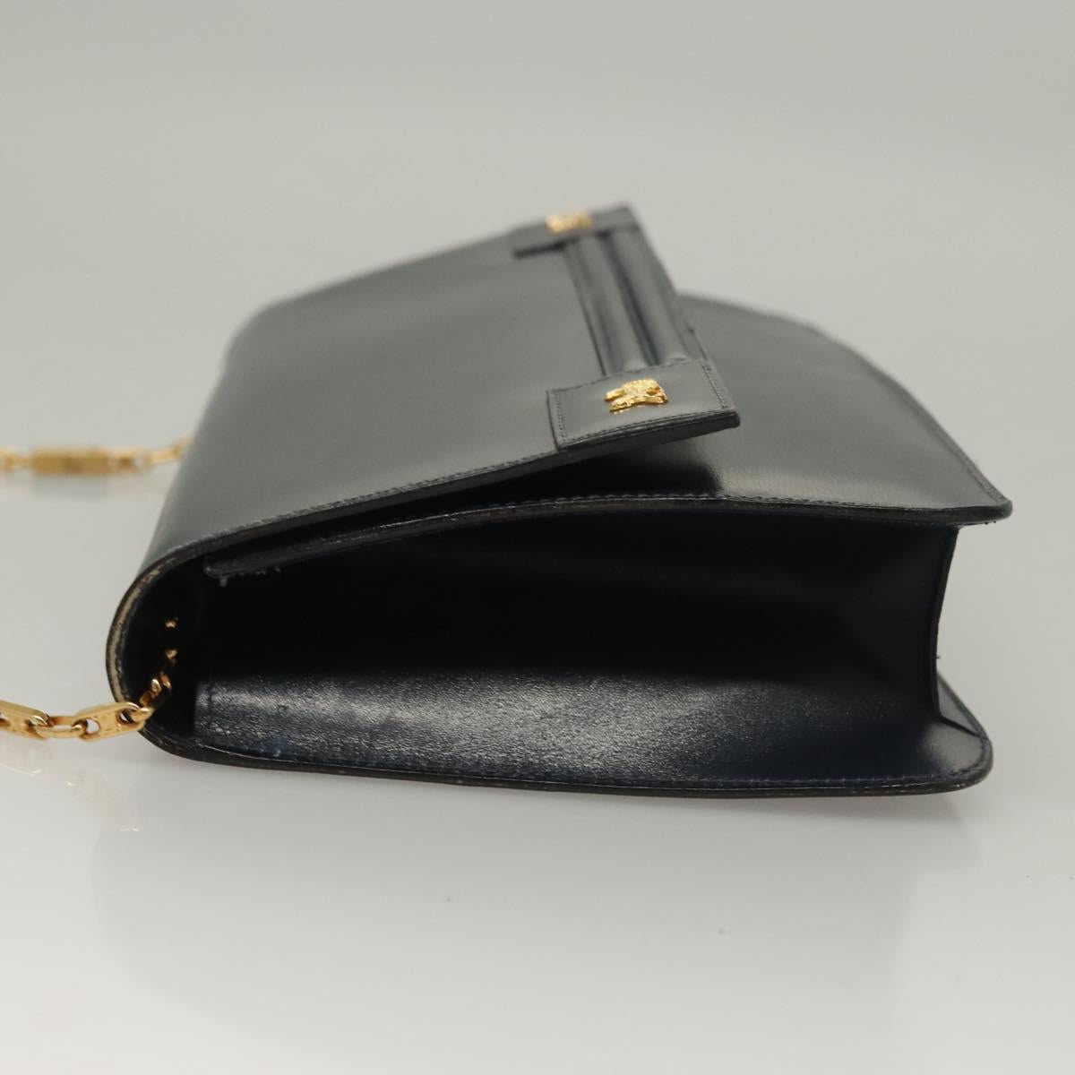 CELINE Chain Hand Bag Leather Navy Gold Auth sw1259