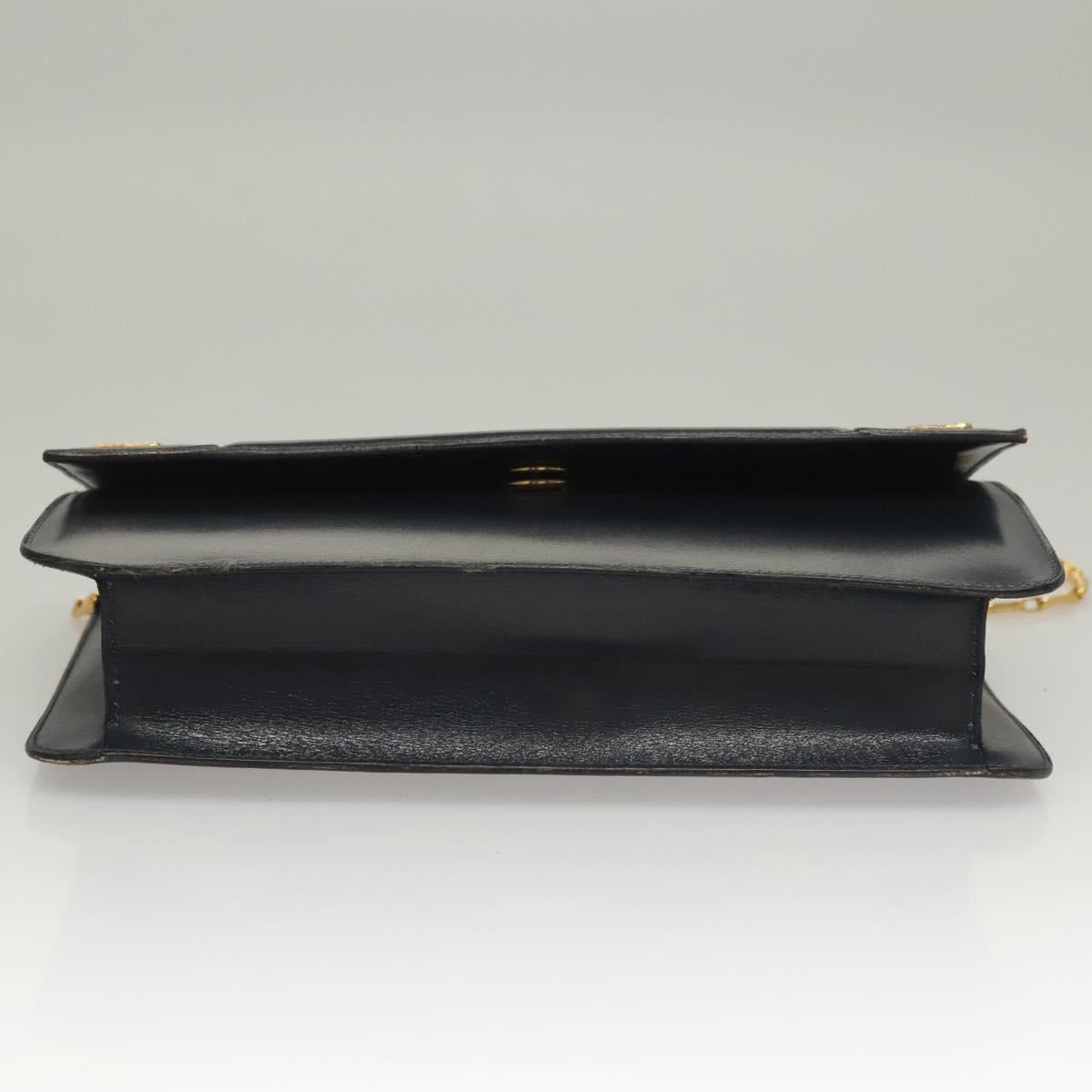 CELINE Chain Hand Bag Leather Navy Gold Auth sw1259