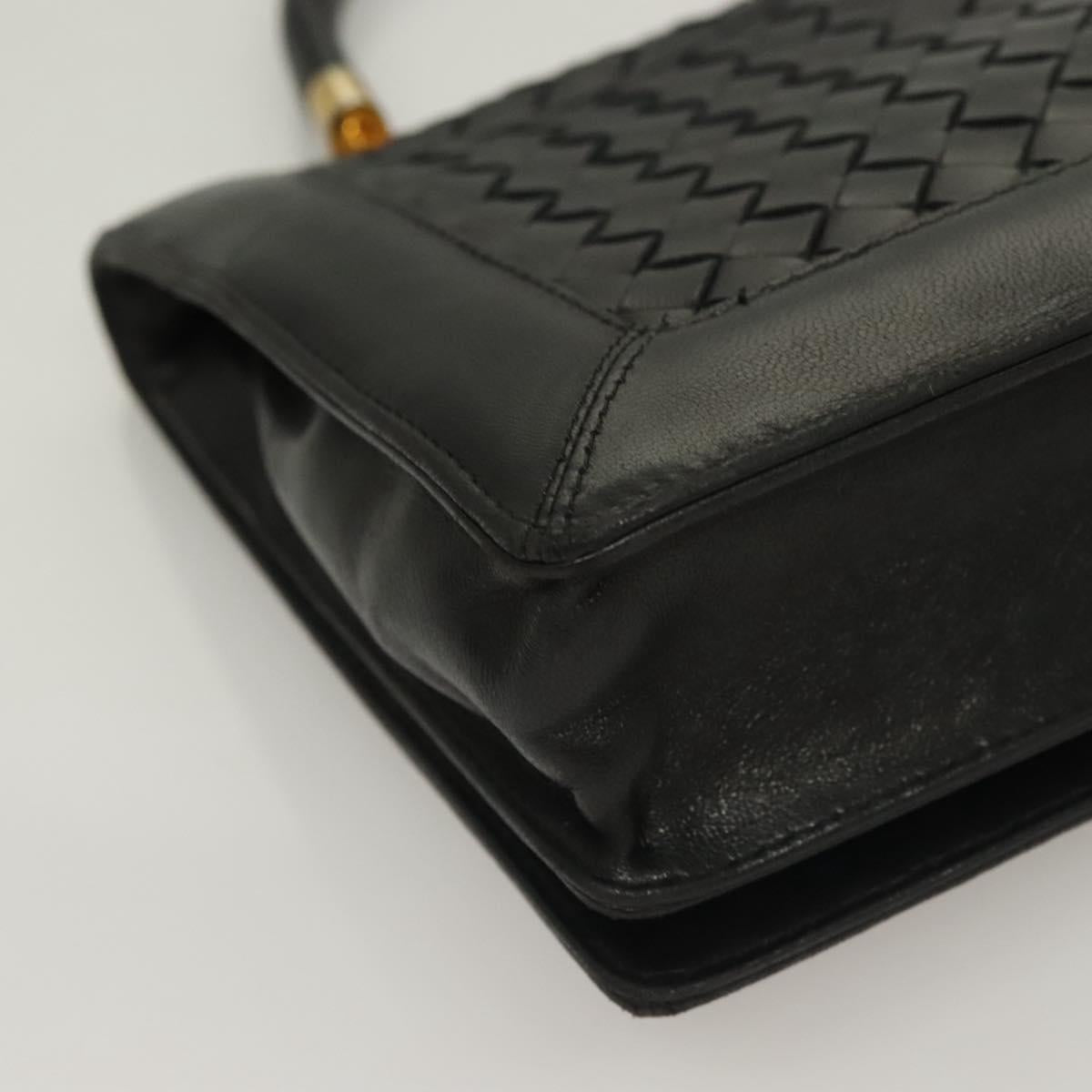 BOTTEGA VENETA INTRECCIATO Hand Bag Leather Black Gold Auth sw1261