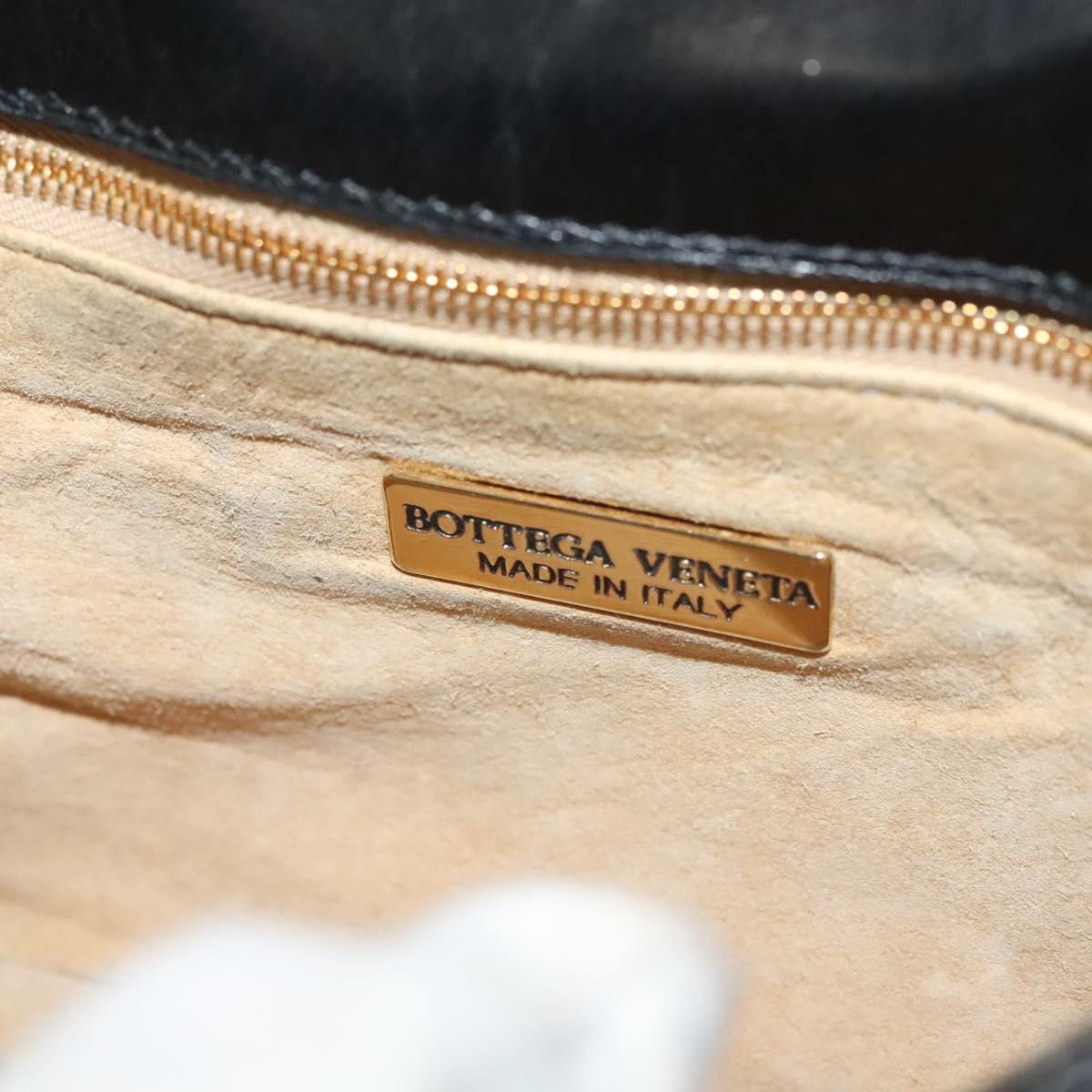 BOTTEGA VENETA INTRECCIATO Hand Bag Leather Black Gold Auth sw1261