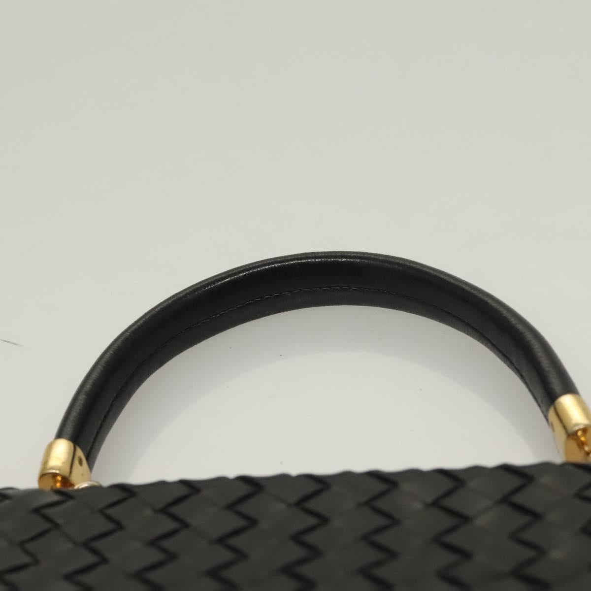 BOTTEGA VENETA INTRECCIATO Hand Bag Leather Black Gold Auth sw1261