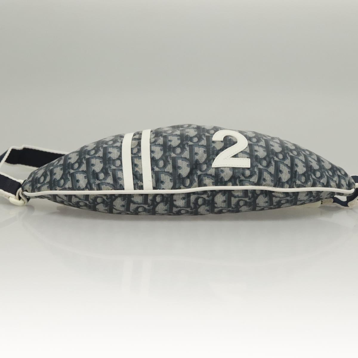 Christian Dior Trotter Canvas Body Bag Nylon Navy Silver Auth sw1263