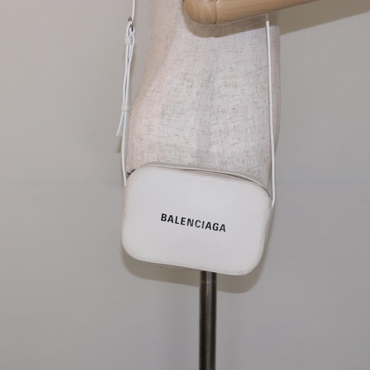 BALENCIAGA Shoulder Bag Leather White Silver Auth sw1264
