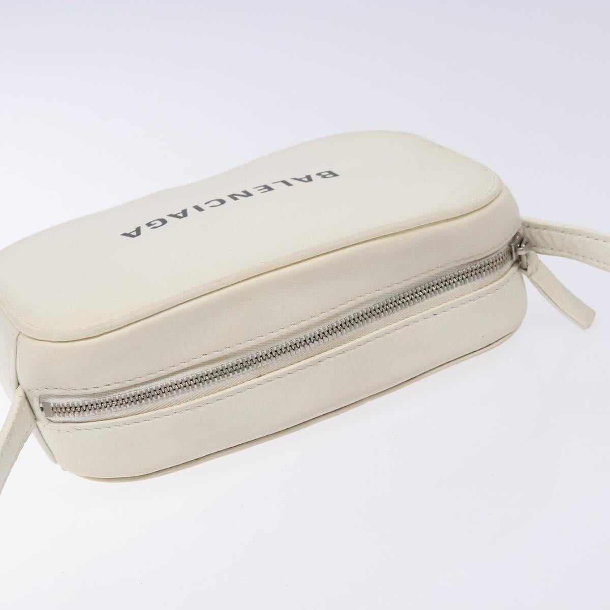 BALENCIAGA Shoulder Bag Leather White Silver Auth sw1264