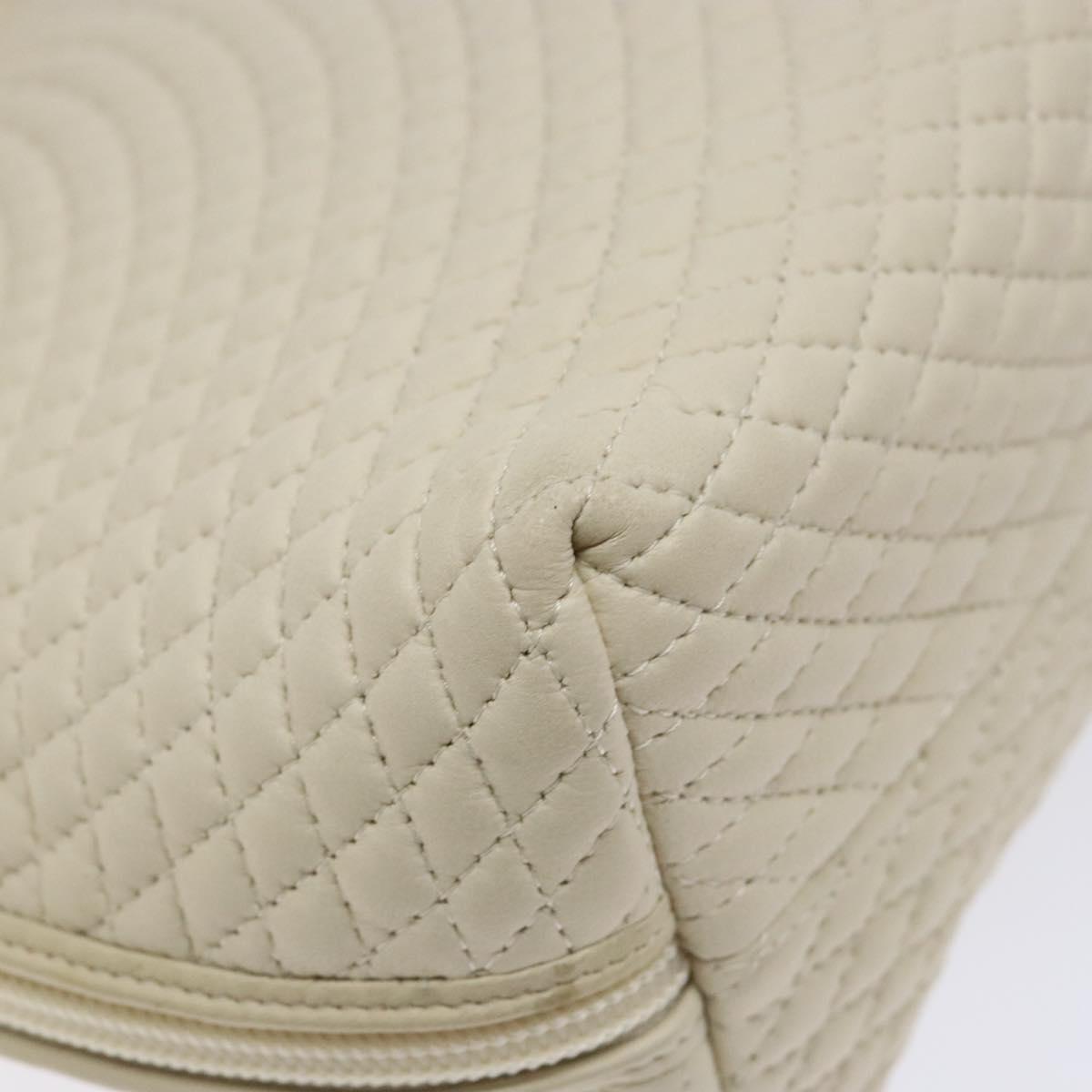 BALLY Hand Bag Leather White Gold Auth sw1273