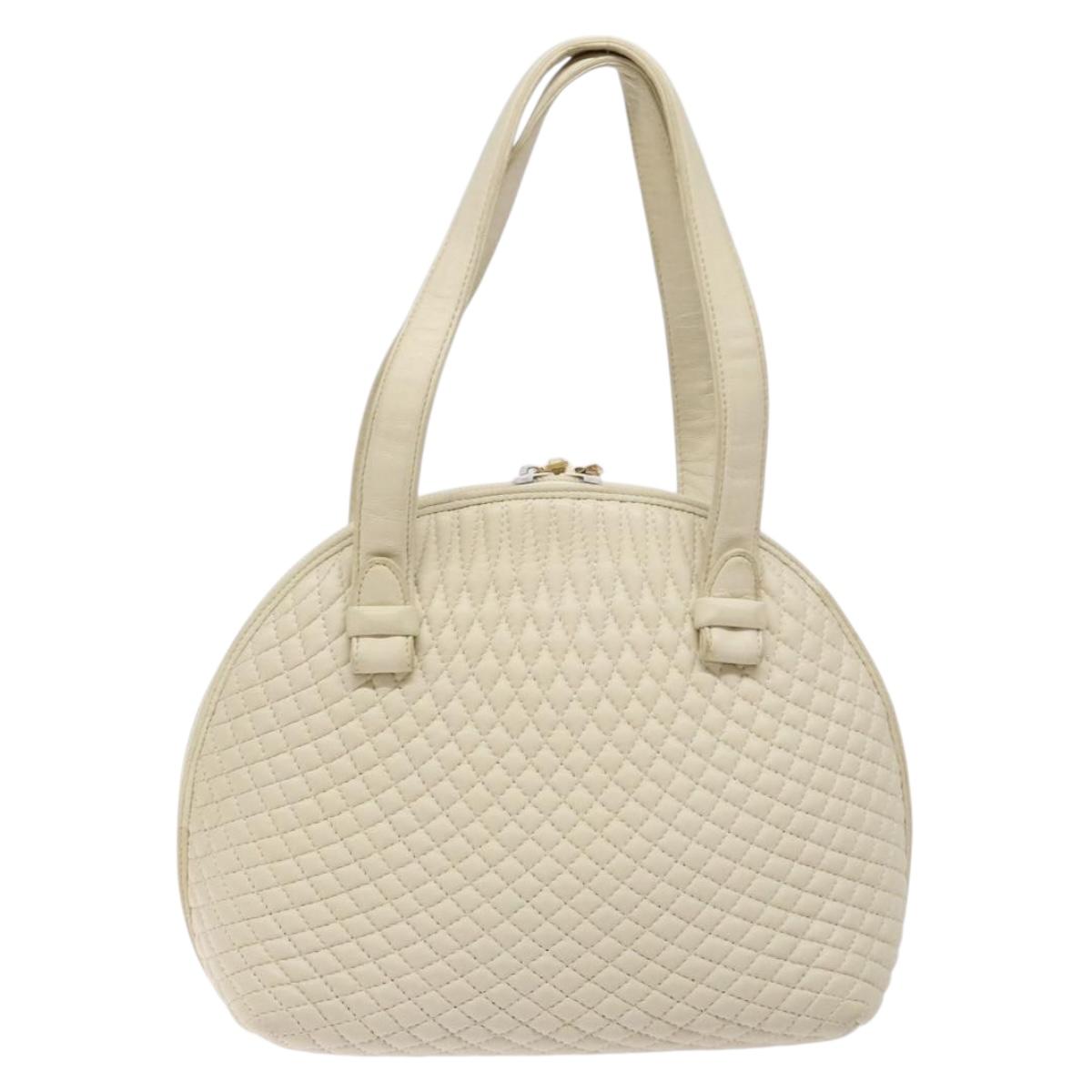 BALLY Hand Bag Leather White Gold Auth sw1273