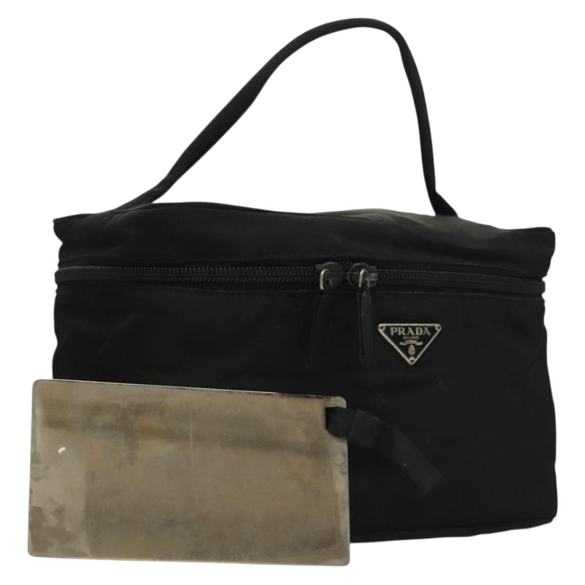 PRADA Vanity Pouch Nylon Black Silver Auth sw1276