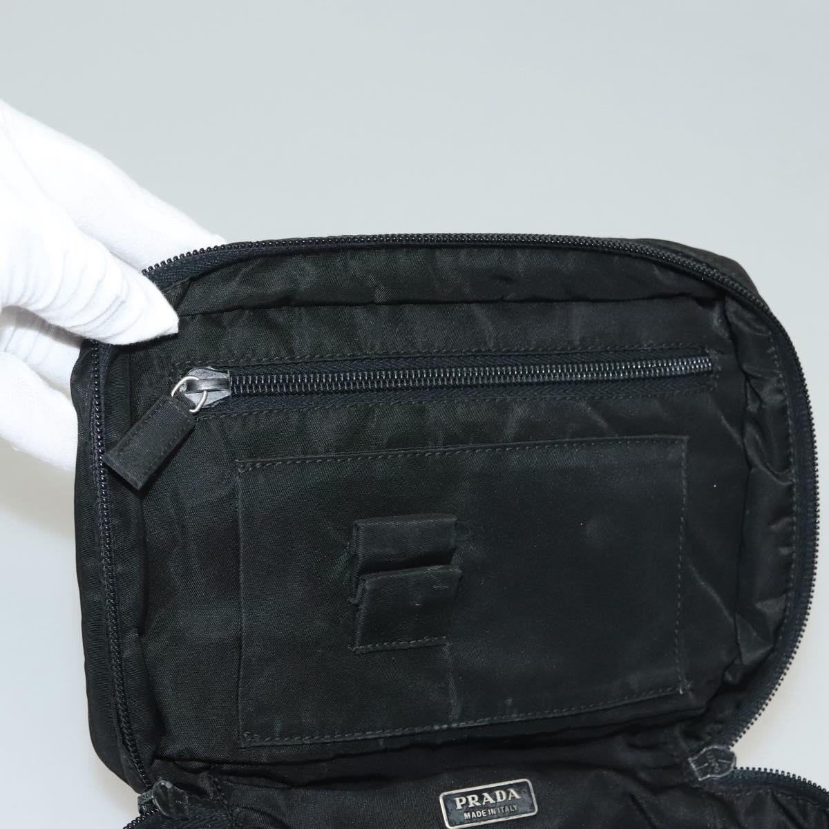 PRADA Vanity Pouch Nylon Black Silver Auth sw1276